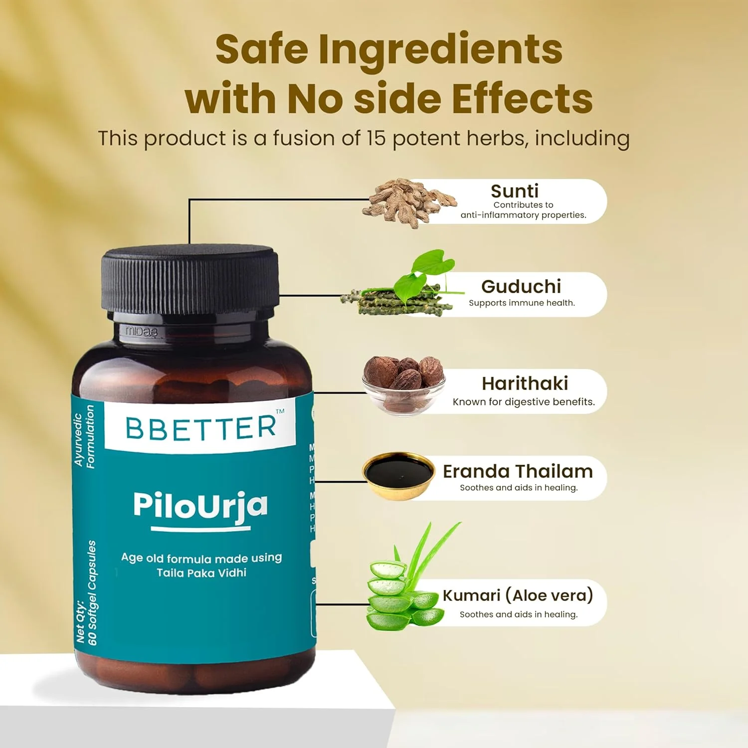 BBETTER PiloUrja - Lab Tested Ayurvedic Capsules for Piles & Haemorrhoids relief - Image 3