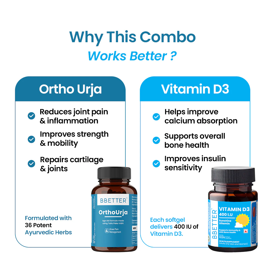 BBETTER Ultimate Joint Pain Relief Combo - Ortho Urja & Vitamin D3 - Image 3