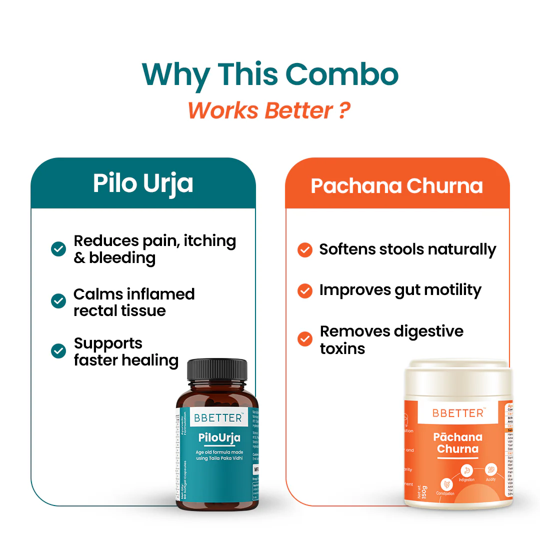 BBETTER Ultimate Piles Relief Combo - Pilo Urja & Pachana Churna - Image 3