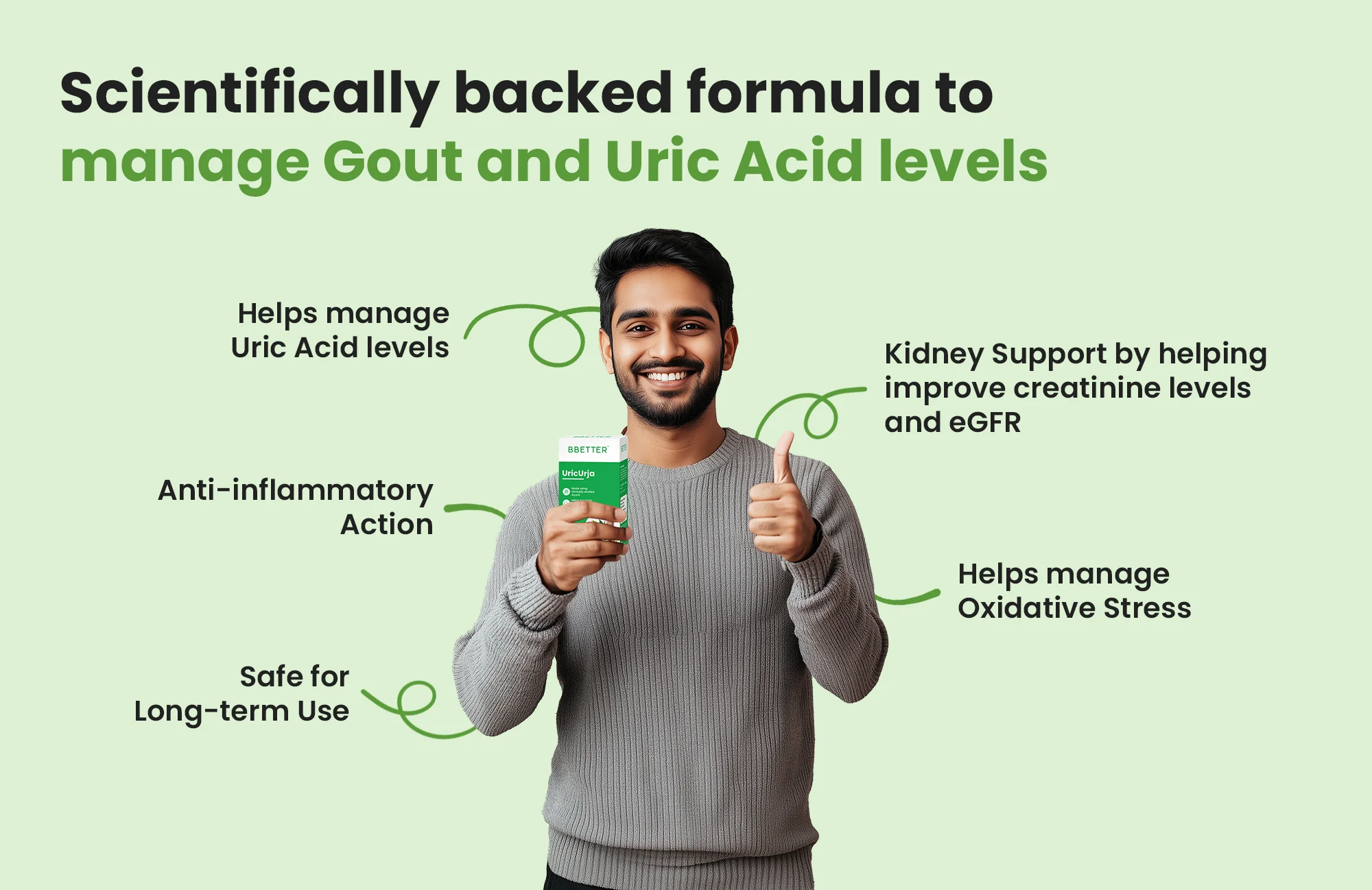 BBETTER UricUrja - With Clinically Proven Ayuric for Gout Pain Relief & Uric Acid Management - Image 3