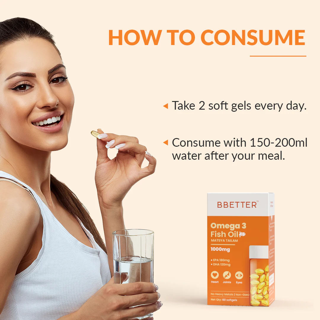 BBETTER Omega 3 Fish Oil Capsules - With 180 EPA : 120 DHA for Heart, Joints & Eyes - Image 3