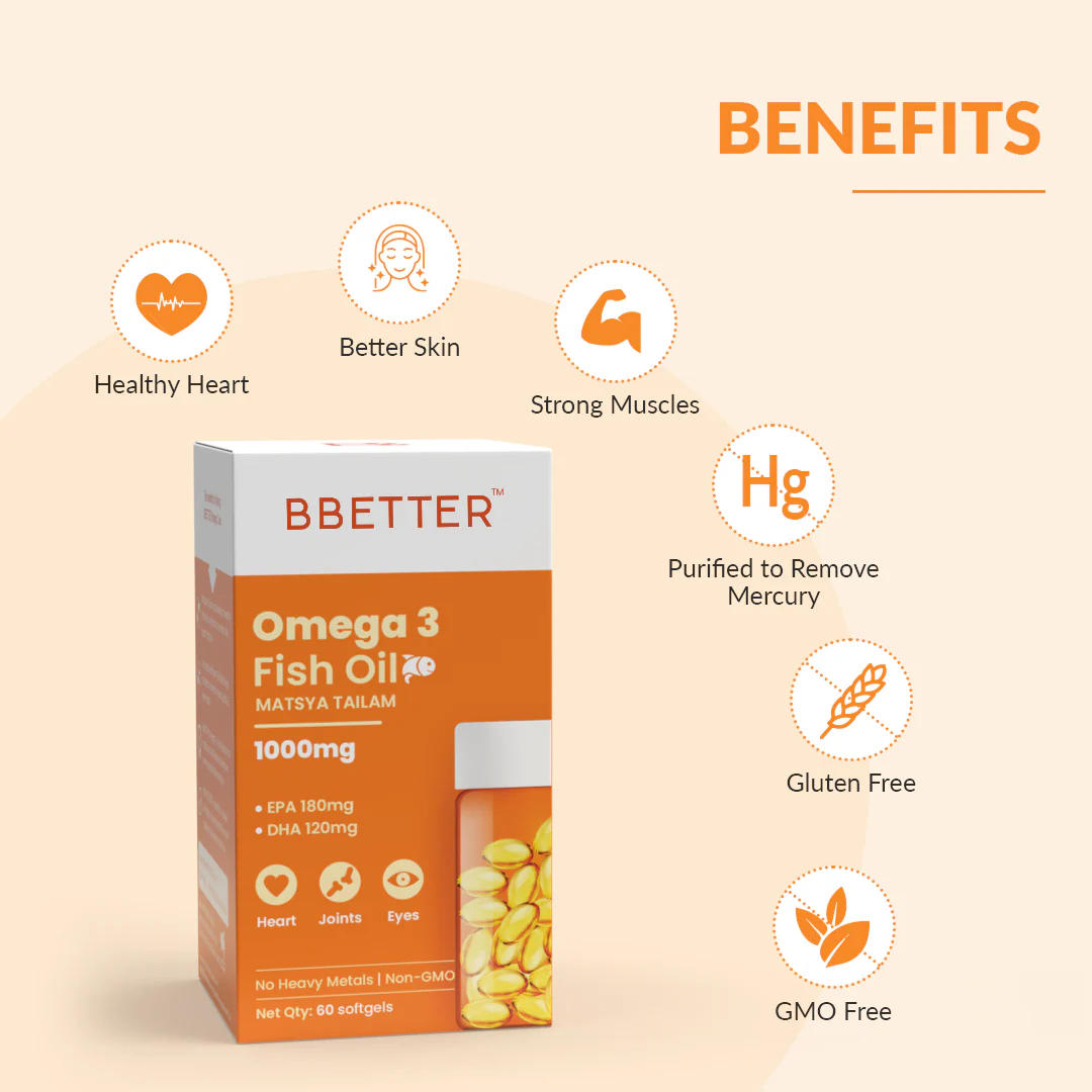 BBETTER Omega 3 Fish Oil Capsules - With 180 EPA : 120 DHA for Heart, Joints & Eyes - Image 4
