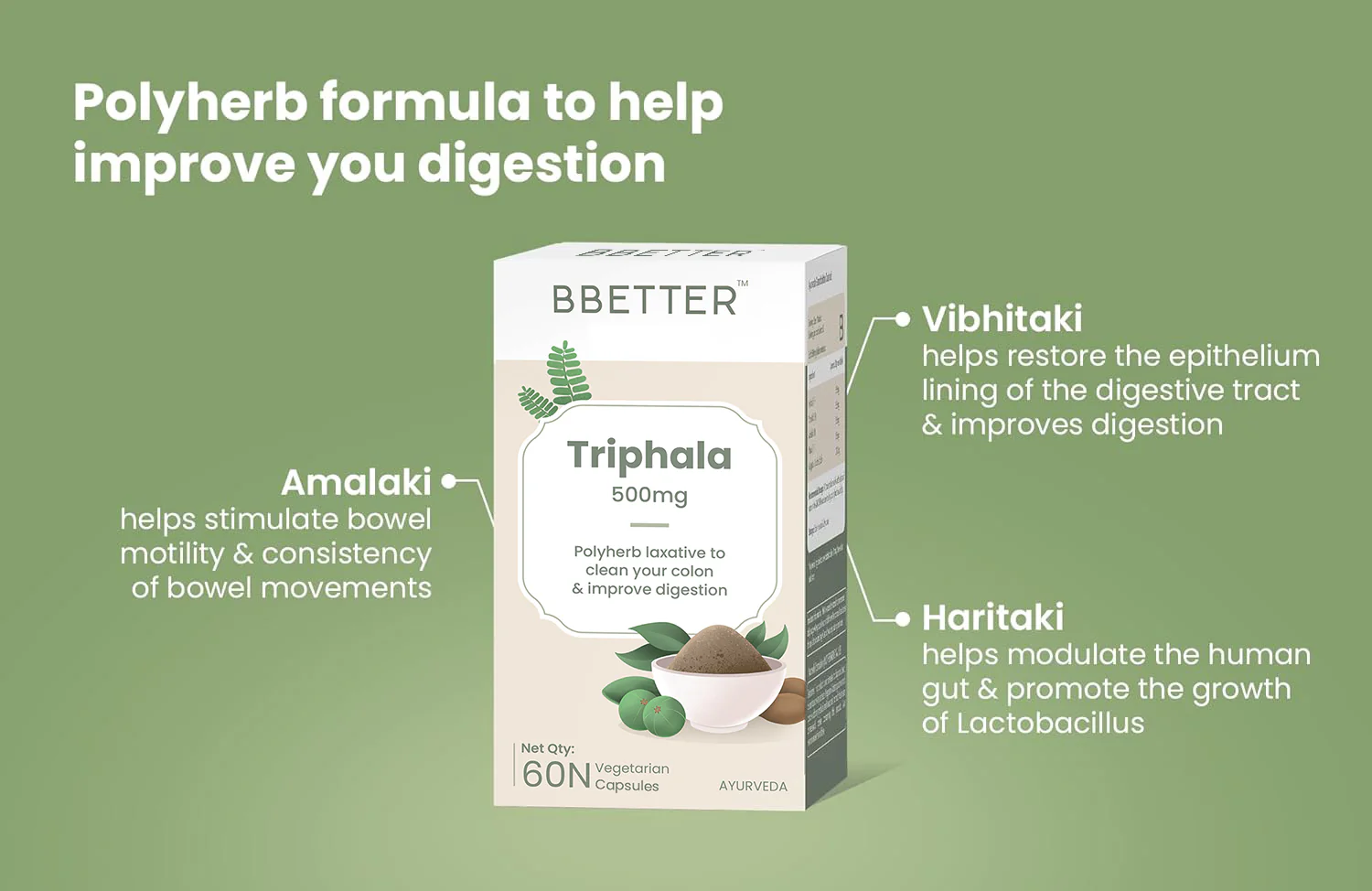 BBETTER Triphala - Polyherb Laxative to Improve Gut Health & Support Bowel Wellness - Image 6